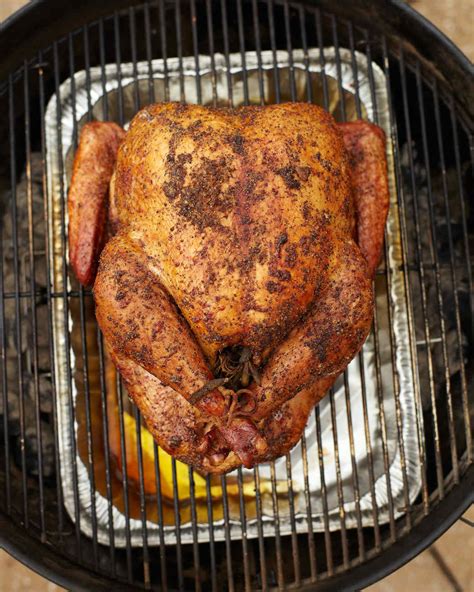 Grilling a turkey - Preheat and stabilize your Big Green Egg's temperature at 350F. Fill a Dutch oven about two-thirds full with the chicken stock, celery, carrots, onions, and bay leaves. Cook to an internal temperature of 165°F for the breast meat and 180°F for the dark meat, with juices running clear, about 15 minutes per pound.